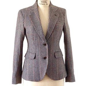 Uniqlo Ines de la Fressange Paris wool blazer houndstooth check brown Sz XS